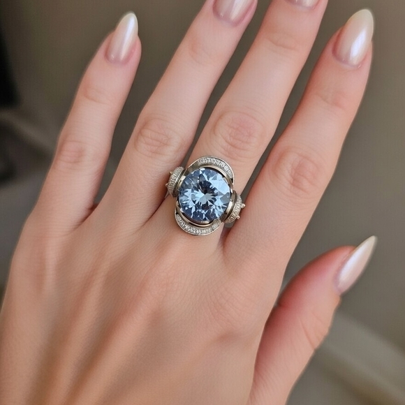 Taxco Signed Artist Signed Sterling Silver Ring Blue Gemstone Vintage Jewelry - Picture 4 of 8